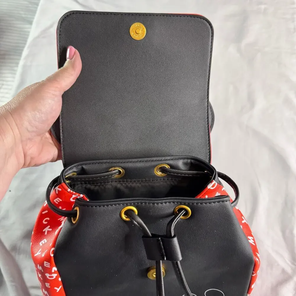 Loungefly Disney Mickey Mouse Mini Backpack Red Black Ears Logo Print NWT